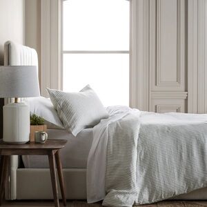 European Linen Stripe Queen Duvet Cover Set